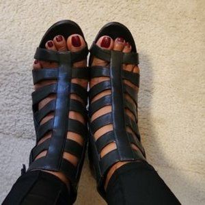 SPIGA Black Ankle Boot Zip-Up Open Toe Heels - Size 9.5